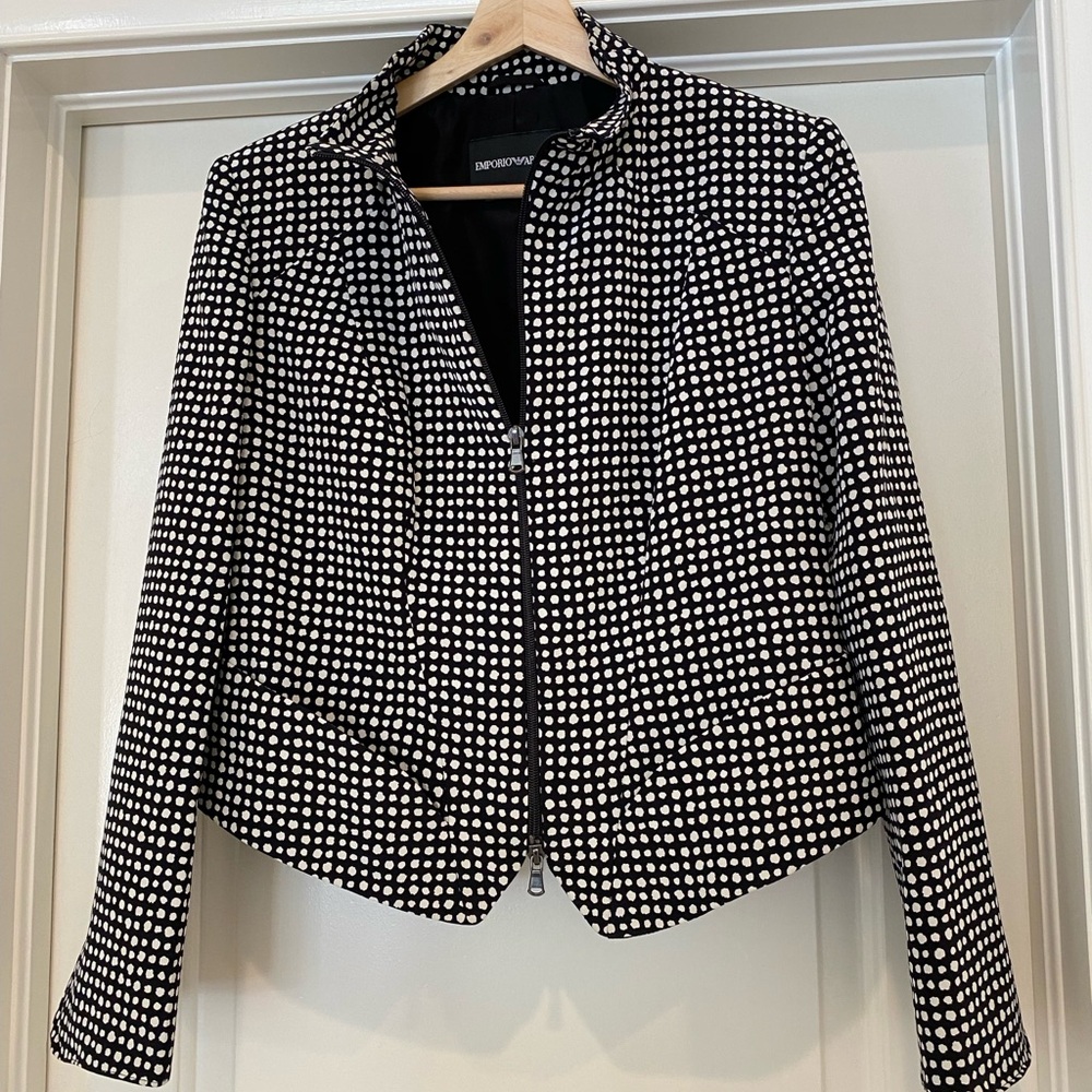 Emporio Armani Women Black and White Zippered Jacket